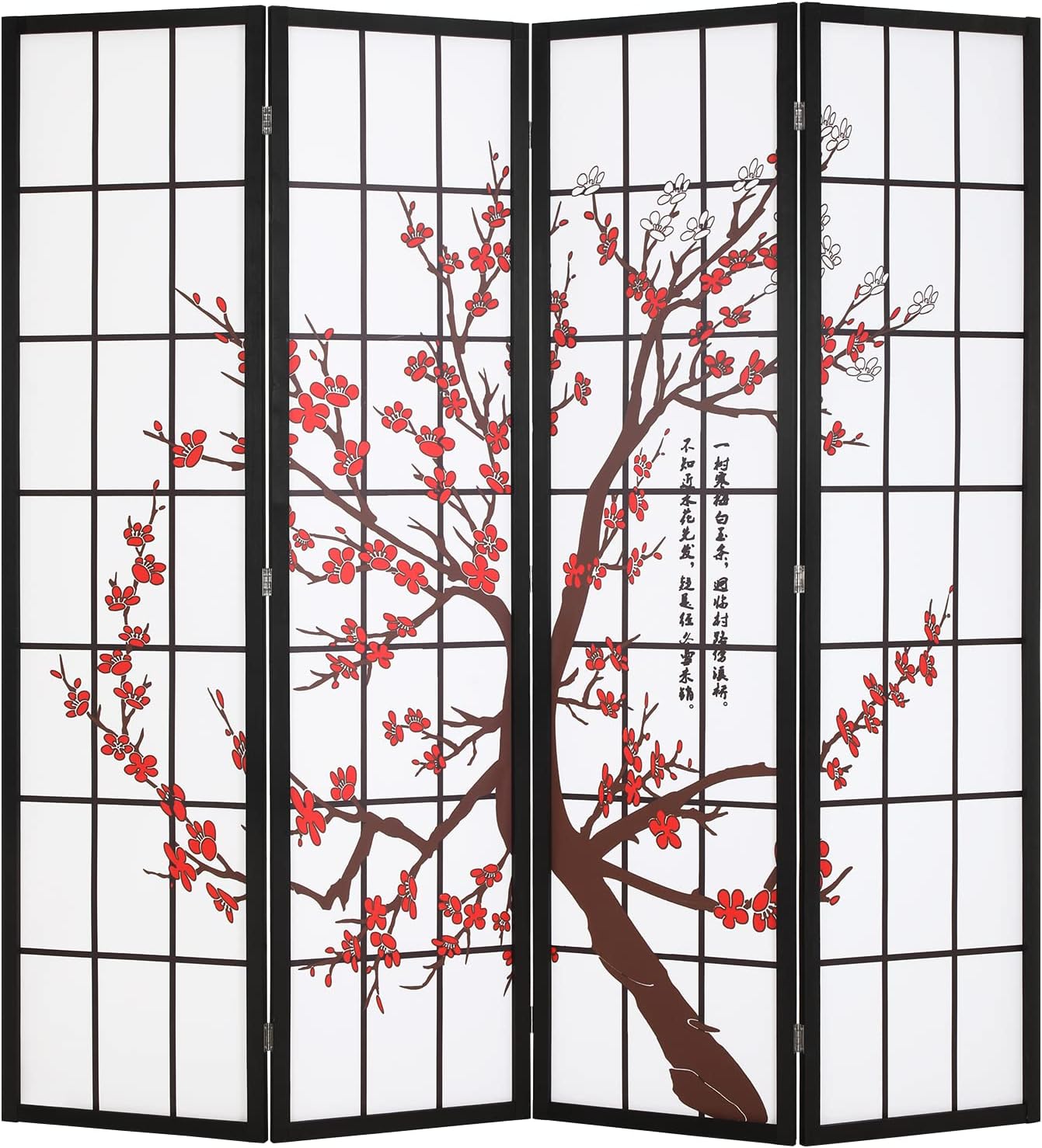 Shoji Screen Divider - 6フィート折りたたみ式プライバシーディバイダー4パネルオリエンタル障子スクリーン壁仕切り木製ポータブル自立式パーティションスクリーン、ホワイト