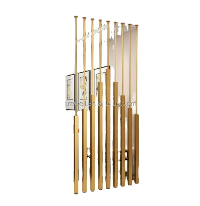 Shoji Screen Divider - 高級ゴールドメタルピラー間仕切り 多機能 光沢のあるモダンインテリア装飾パーティション リビングルーム用