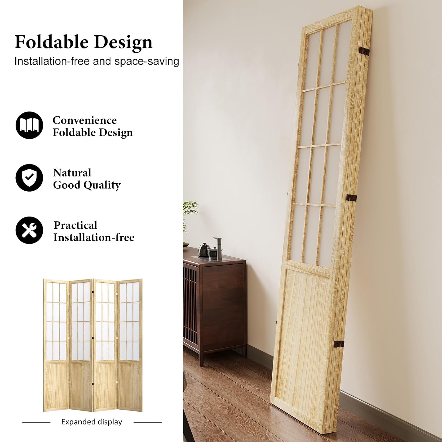 高さ約1.7mの間仕切りと折りたたみ式のポータブルパーティシ - Shoji Screen Divider のレビューと価格