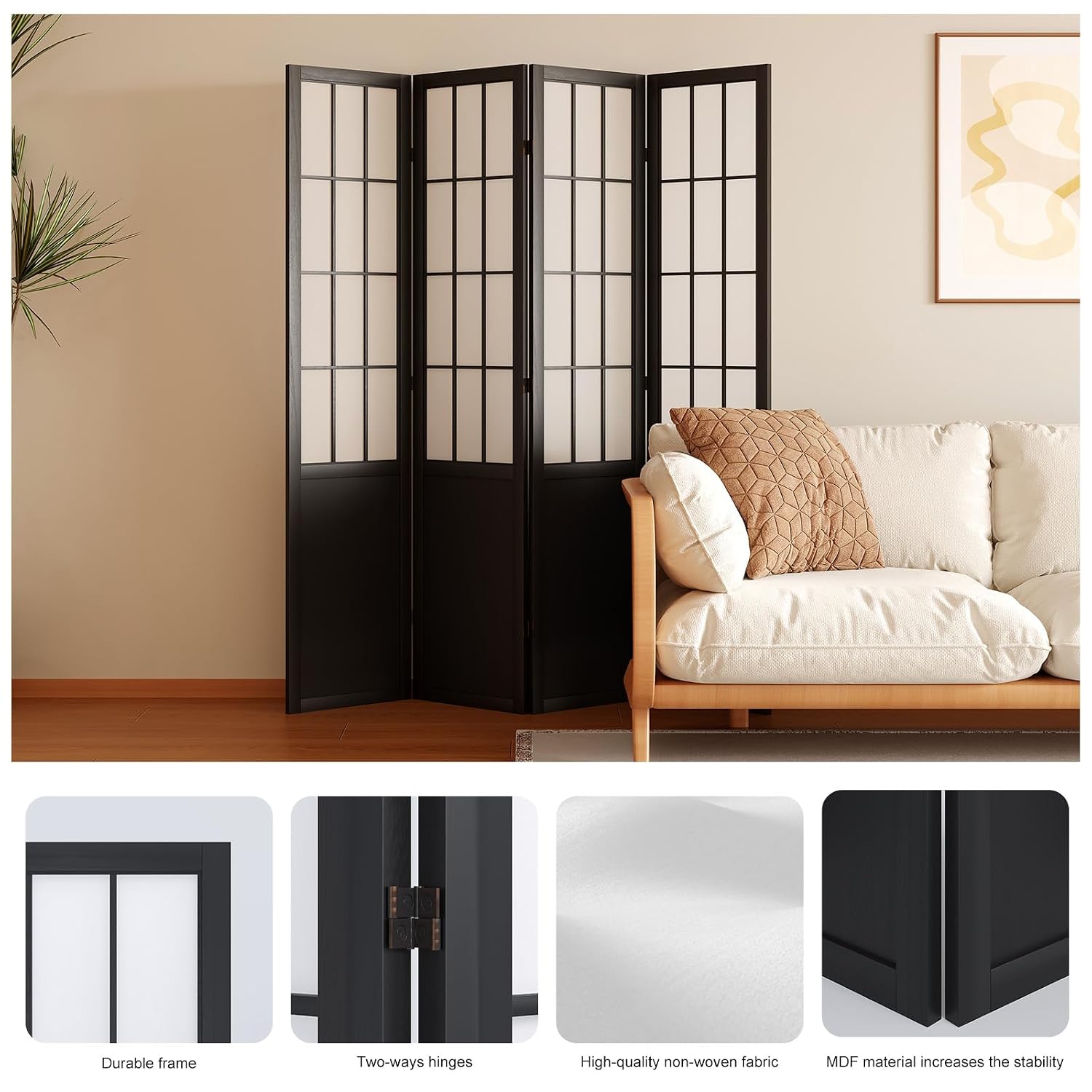 高さ66.9インチの和風障子スタイルの折りたたみ式木製スクリ - Shoji Screen Divider のレビューと価格