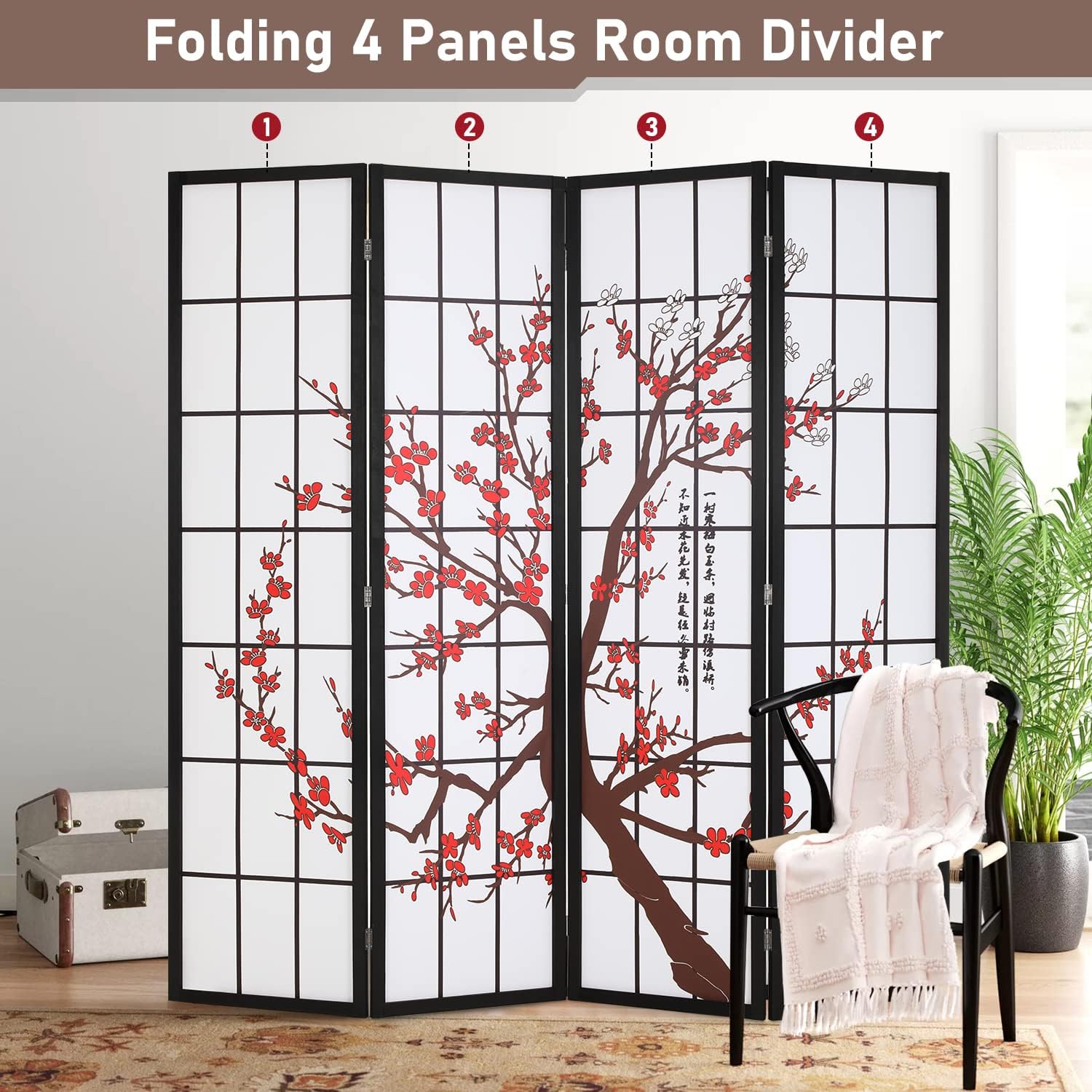 6フィート折りたたみ式プライバシーディバイダー4パネルオリエ - Shoji Screen Divider のレビューと価格