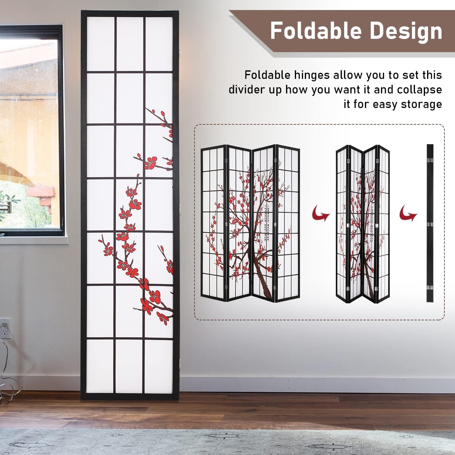 6フィート折りたたみ式プライバシーディバイダー4パネルオリエ - Shoji Screen Divider のレビューと価格